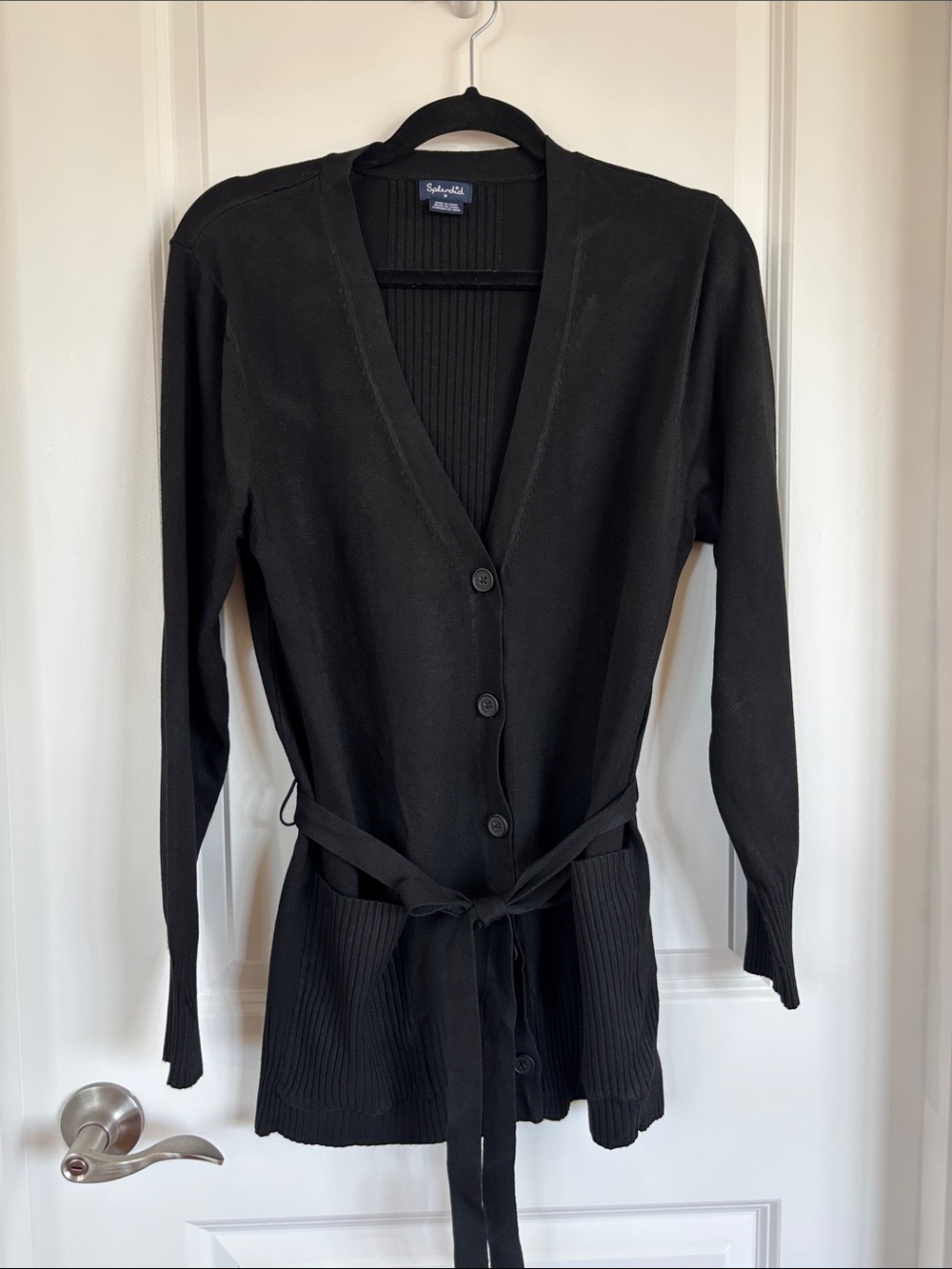 Splendid Black V-Neck Tie-Waist Cardigan